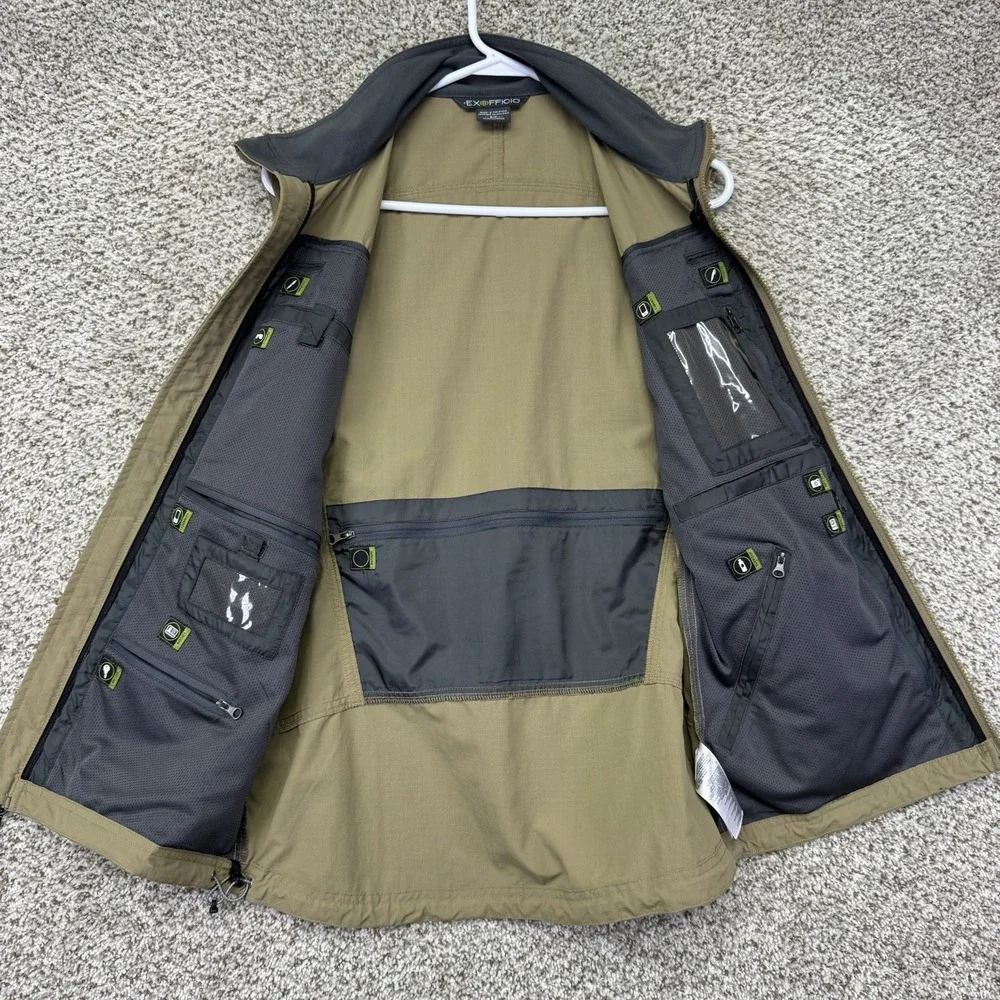 ExOfficio FlyQ Vest Men's Size Small Tan Multi-Pockets Full Zip Outdoors Hiking